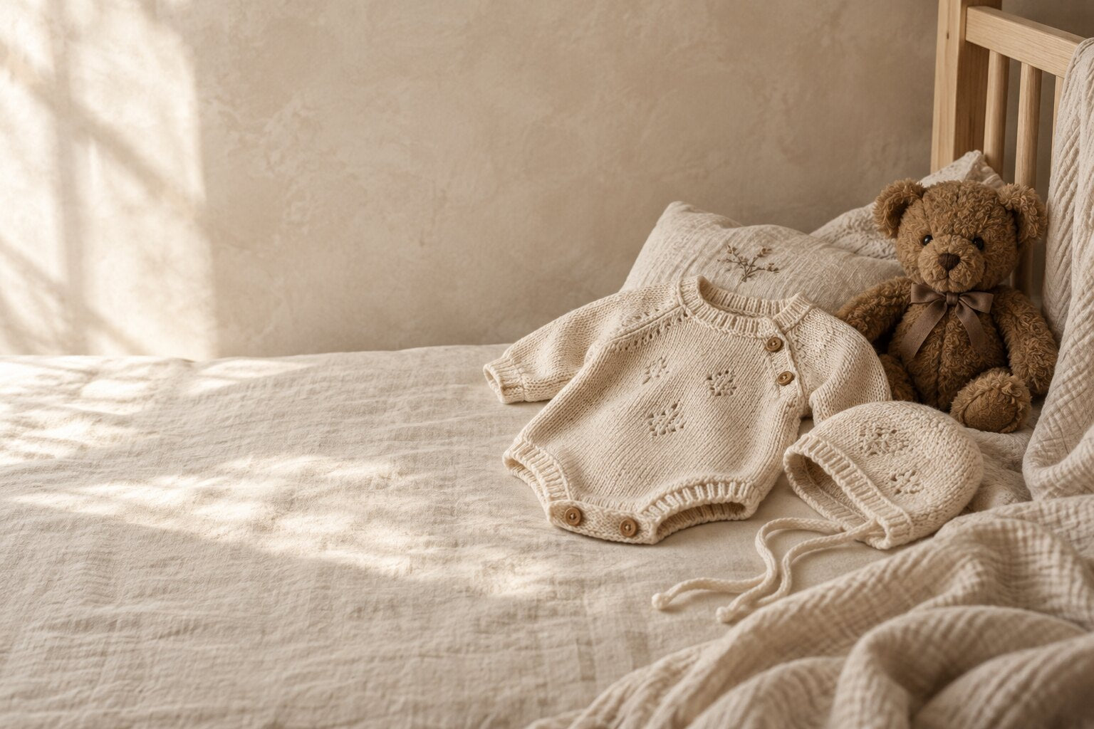 Neutral Little Willow babywear with a teddy bear